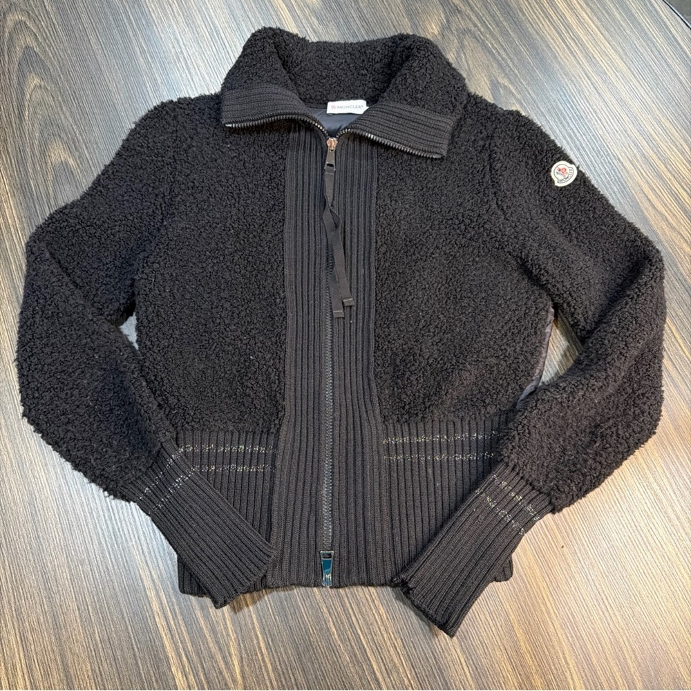 Moncler Maglione Tricot Cardigan Puff And Silver Trim Damage OBO Size XS Black